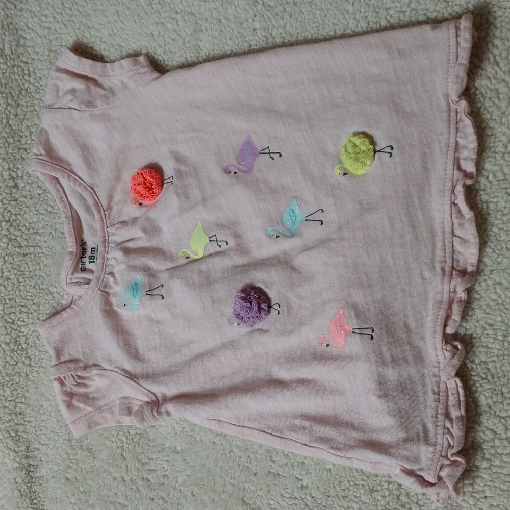 3/$15 Carter's Pink Flamingo Baby Girl T-shirt Size 18 Months
